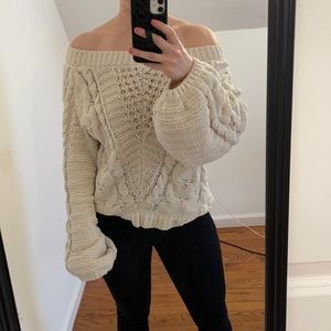 Express off the shoulder chenille sweater